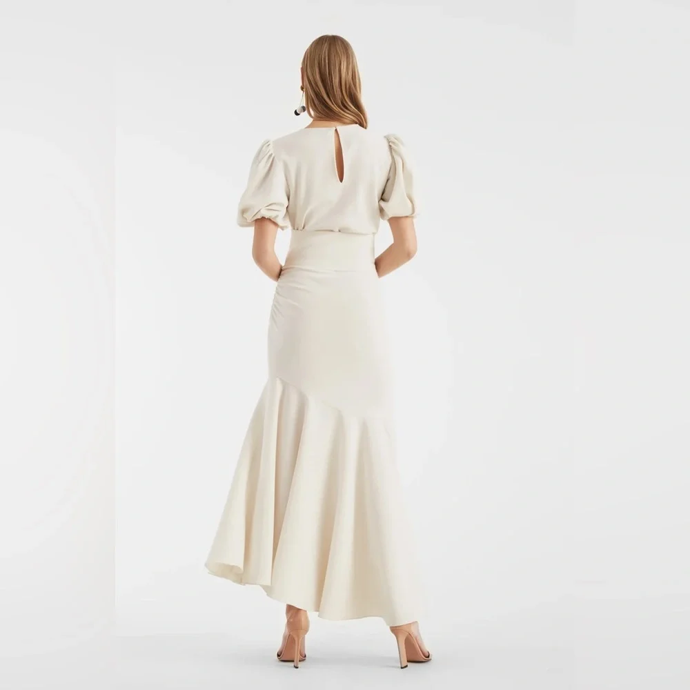 CAMILA DRESS - IVORY Crepe Ruched Mermaid Dress